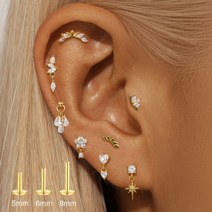 Pendientes de Mujer con Baño de Oro de 18K y Plata de Ley S925, Diseño Geométrico Liso en Forma de Marquesa, con Zirconia en Forma de Gota de Agua y Rosca Interna - Product Image 6