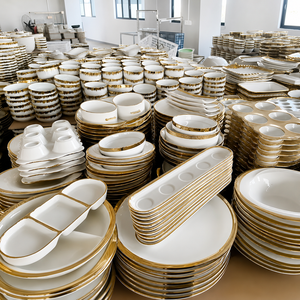Elegant 14 Piece New <b>Bone</b> <b>China</b> <b>Dinner</b> <b>Set</b> Gold Rim Porcelain Dinnerware <b>set</b> with Color Gift Box for Wedding Bridal Gift Home - Product Image 6