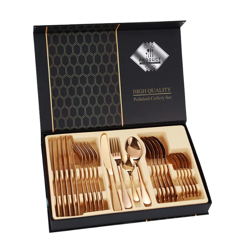 24-pieces Stainless Steel Cutlery Set Luxury Flatware Silver Gold Black Cutlery With Gift Box
