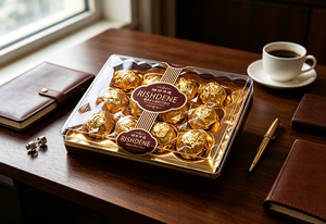 Ensemble de chocolats à la truffe fourrés aux noisettes, emballés dans un coffret doré haut de gamme, RISHDENE, élégante boîte cadeau transparente - Product Image 3