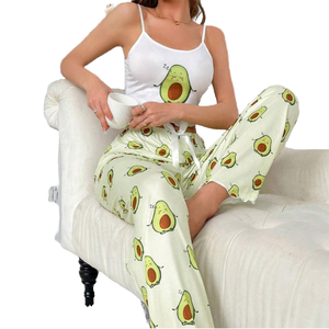 Elegantes Zweiteiliges Damen-Pyjama-Set mit Ärmellosem Oberteil und Langer Hose aus Weichem Stoff und Wellenförmiger Elastischer Taille für Sommer und Herbst - Product Image 4