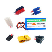 Doublepow OEM ODM Baterai Lithium Isi Ulang 3.7v 18650 5600mah Li-Ion dengan Konektor 2 Kabel untuk Peralatan Listrik & Mainan