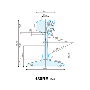 Rail <span class=keywords><strong>de</strong></span> ferroviaire en acier 115RE 136RE 141RE, rail lourd à fond plat, vigneole <span class=keywords><strong>de</strong></span> <span class=keywords><strong>chemin</strong></span> <span class=keywords><strong>de</strong></span> <span class=keywords><strong>fer</strong></span>, norme AREMA nord-américaine (lb/yd) - Product Image 3