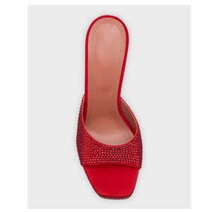 Mules de Plataforma Rojos con Pedrería para Mujer, Sandalias de Tacón Alto con Cristales Brillantes, Tacón de Bloque Piramidal Elegante - Product Image 3