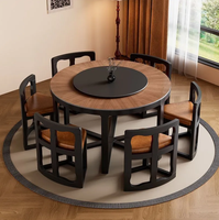 Table et chaises rondes en bois massif, avec capacité de rangement pour chaises et tabourets, modernes, simples et haut de gamme