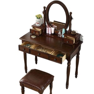 Solid Wood Dressing Table With Mirror And Storage Drawers Bedroom Vanity Makeup Desk Mahogany Finish Classic American Style - Product Image 5