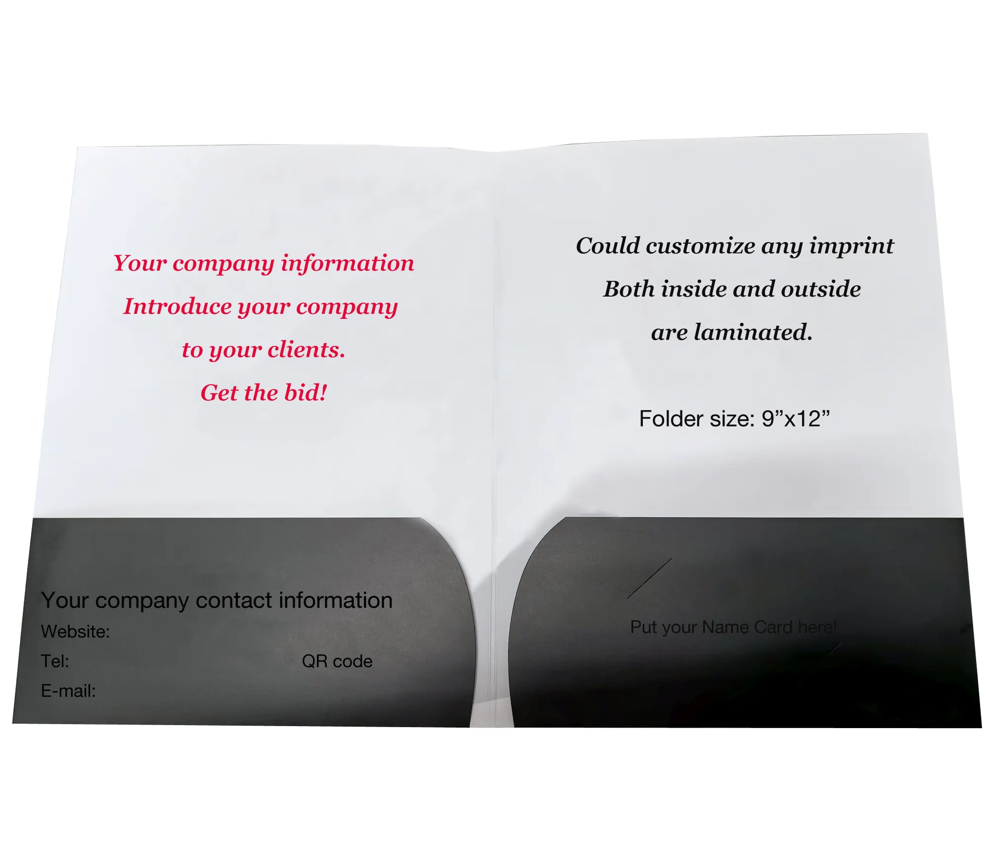 مجلد عرض ملف ورقي مطلي بصمة مخصصة للمستند بحجم A4 مع حامل بطاقة الاسم