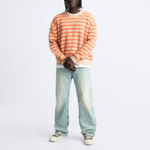 Logo personnalisé OEM & ODM hommes Mohair pull floue col rond rayé tricots hiver pull haut en tricot décontracté Mohair pull hommes - Product Image 4