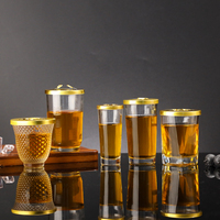 Verre à boire en verre transparent multi-formes avec couvercle doré, élégant petit verre à shot pour la maison, le bar, les fêtes, coffret cadeau, décoration de table