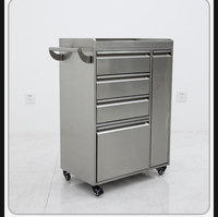 Chariot de rangement roulant en acier inoxydable pour barbier, chariot à outils de salon multi-tiroirs avec support pour sèche-cheveux, roues verrouillables pour salon de coiffure