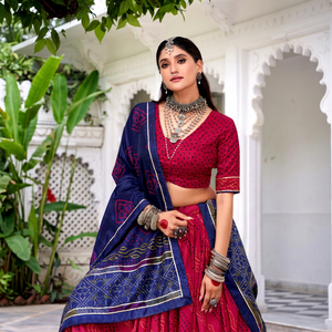 NOIIR PIGEON Traditional Indian Ethnic <b>Blouse</b> <b>Women's</b> Crop Top <b>Red</b> Blue Dupatta Cotton Digital Print Wedding Wear Regular Fit - Product Image 1