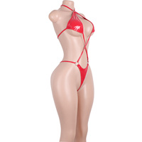 Ensemble de bikini string brillant, tenue de danse exotique avec un col halter chic et un design unique à découpes pour les femmes, tenue de performance et de danse