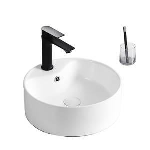 Évier de salle de bain moderne en porcelaine ronde de style industriel, à trou unique, à poser sur le comptoir, avec fonction de nettoyage facile - Product Image 1
