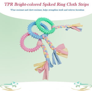 Résistant à mâcher TPR <span class=keywords><strong>dentition</strong></span> nettoyage dentaire jouets pour animaux de compagnie bandes de tissu de coton coloré anneaux à pointes pour chats et chiens - Product Image 2