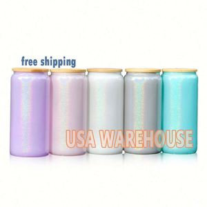 Verres à boire en forme de canette de bière 16oz, holographiques à paillettes, pour impression par sublimation blanche, vente en gros depuis entrepôt USA - Product Image 2