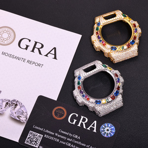 Boîtier de montre Hip Hop <span class=keywords><strong>Casio</strong></span> DW6900 G-Shock en laiton avec lunette en moissanite, pièces de montre entièrement serties de moissanite VVS1, cadre de remplacement pour modification GRA - Product Image 5