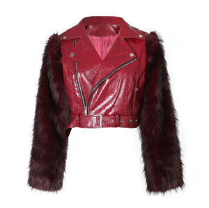 <span class=keywords><strong>Veste</strong></span> coupe-vent personnalisée <span class=keywords><strong>en</strong></span> similicuir grainé effet pierre pour <span class=keywords><strong>femme</strong></span> avec fausse fourrure - Product Image 5