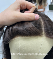 Perruque brésilienne en gros, brun moyen, nœuds blanchis, ligne de cheveux et cuir chevelu naturels, dentelle HD, sans colle, ajoute du volume, pour patients en chimiothérapie
