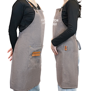 Delantal de trabajo de camarero con logotipo personalizado de algodón para cocinar, barbacoa, cocina, tela vaquera, estampado bordado, té de la leche, flores, cafetería, camarero - Product Image 4