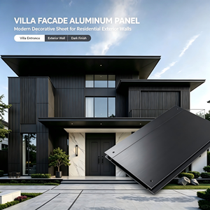 Panneau de façade en aluminium finition foncée, revêtement mural extérieur, plaque décorative pour entrée de villa - Product Image 1