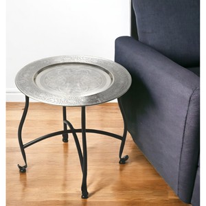 HMS 14 \ "tavolo rotondo in alluminio stile scandinavo classico casale tavolo da tè per soggiorno MDF legno nero finitura argento - Product Image 1