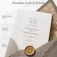 Cartes d'invitation de mariage de luxe en coton 600 g/m² avec impression numérique offset 3D en relief, style baroque sculpté, pour planificateur