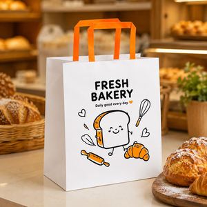 Bolsas de Papel para Panadería Impresas Personalizadas al por Mayor con Asas Planas, Bolsas Reciclables para Empacar Pan, Pasteles y Comida para Llevar - Product Image 4