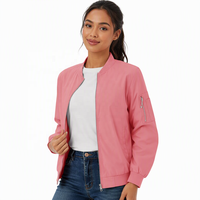 Blouson Bomber Imperméable et Coupe-Vent pour Femme en Polyester avec Fermeture Éclair, Col Montant et Poches – Idéal Automne Hiver