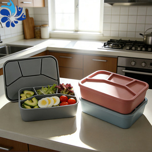 Silicone Compartmentalized Lunch Box With Lid Rectangle 4-Compartment Bento Box For Camping <b>Refrigerator</b> Microwave Safe - Product Image 5
