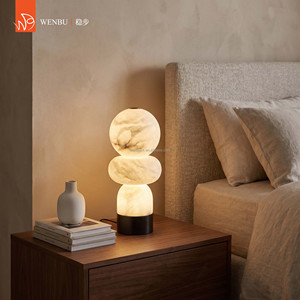 Lampe de table moderne empilée ronde en albâtre espagnol pour hôtel, villa, salon, salle de séjour - Product Image 3