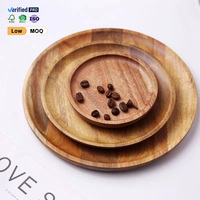 Plateau rond en bois d'acacia écologique très vendu, ensemble de plats de luxe en bois pour fruits, collations, petit-déjeuner, déjeuner et dîner