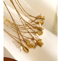 Collares de Moda con Colgante de Acero Inoxidable con Diseño de Animales Marinos, Conchas, Tortugas y Perlas, Estilo Veraniego para Mujer