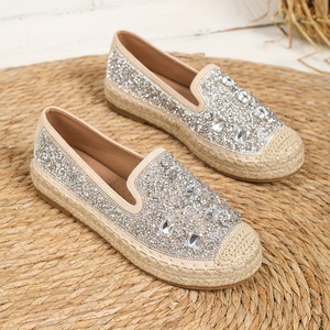 NOVEDAD DE VERANO 2025, zapatos de <span class=keywords><strong>pescador</strong></span> con suela de paja y diamantes de imitación elegantes y cómodos para mujer, <span class=keywords><strong>Sandalias</strong></span> planas versátiles informales - Product Image 4