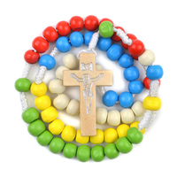 Chapelet Catholique en Cordon Noué avec Perles en Bois de Cinq Couleurs – Écologique et Abordable