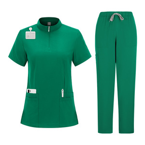 Men's Zippered Stand-Up Collar Nurse Uniform Split Set Moisture Wicking Hospital Scrubs All Sizes - Product Image 2