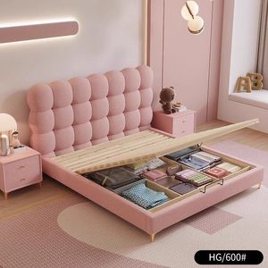 Kinderbed <span class=keywords><strong>Cream</strong></span> - Meisjes Bubble Princess Modern Minimalistisch Zacht Matras Enkelbed Lamvel Effen Puff Stof Bed - Product Image 1
