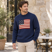 Pull en tricot personnalisé avec drapeau américain 320 pour hommes, col rond, marque privée OEM, pull jacquard personnalisé, fabricant