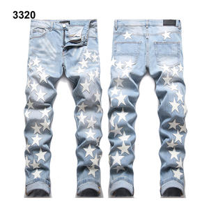 High Street Punk Style Streetwear Y2K Ropa 2024 Hombres Slim Shot <span class=keywords><strong>Jeans</strong></span> Star Leather Patch Fashion Slim Mans <span class=keywords><strong>Jeans</strong></span> - Product Image 3