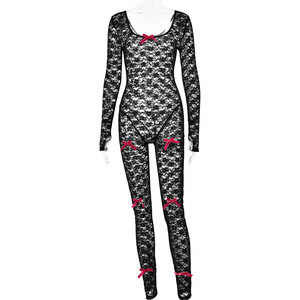 Combinaison transparente en dentelle pour femmes, taille haute, manches longues, une pièce, tenue de club FDC0648 - Product Image 5