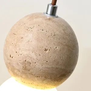 AB Nordischer Stil Gelber Marmor Pendelleuchte für Wohnzimmer Esstisch Nachttisch Kürbisförmige Japanische Travertin Hängelampe Stein - Product Image 6
