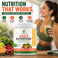 Poudre de superaliments verts pour adultes OEM – Mélange de superaliments pour la nutrition quotidienne, la détoxification, le soutien immunitaire, les probiotiques, les antioxydants et les fibres