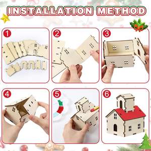 Juegos de Pueblo Navideño para Hacer uno Mismo con <span class=keywords><strong>Iglesia</strong></span> Rústica - Rompecabezas de Cabaña de Madera en 3D y Kit de Pintura y Ensamblaje para Decoración de Fiestas de Invierno - Product Image 4