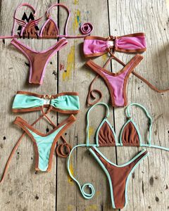 उच्च थांग दो टुकड़े बिकनी माइक्रो स्विमसूट टेरे डी बानो रीप्रेव कपड़े स्ट्रिंग बानडो लुरेक्स कपड़े स्विमवियर - Product Image 1