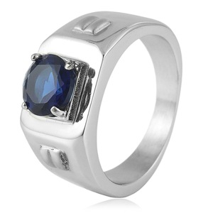 Bague pour homme Yunnique en acier inoxydable avec pierre précieuse bleue sertie à griffes, design géométrique, alliance de mariage, cadeau, bijoux - Product Image 1