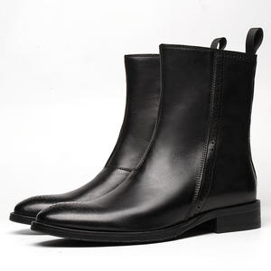 Men's business leather <b>rubber</b> <b>sole</b> shoes with engraved cowhide <b>sole</b>, business formal casual black nude <b>boots</b> - Product Image 1