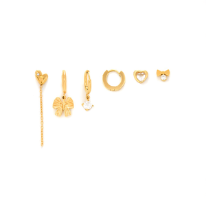 Conjunto de Joyería de Moda, Acero Inoxidable 316L, Baño de Oro PVD, Aretes Colgantes con Forma de Corazón y Lazo, Accesorios para Mujer - Product Image 2