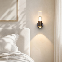 Applique Murale LED Moderne Nordique en Verre Transparent Cylindrique avec Double Lumière et Métal Laiton pour Chambre, Chevet, Salon, Couloir d'Hôtel