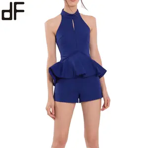 Mono para mujer mamelucos vestidos casuales monos de verano monos de una pieza con Pantalones cortos azul cuello Halter corto sexy mameluco