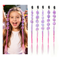 Extensions capillaires torsadées colorées rose et violet en gros, postiches à clipser, queues de cheval tressées au crochet pour enfants