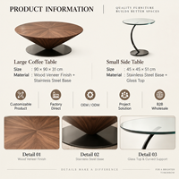 Ensemble de tables basses rondes, design moderne du milieu du siècle, plateau en verre, acier inoxydable, meubles de salon, OEM ODM, vente en gros